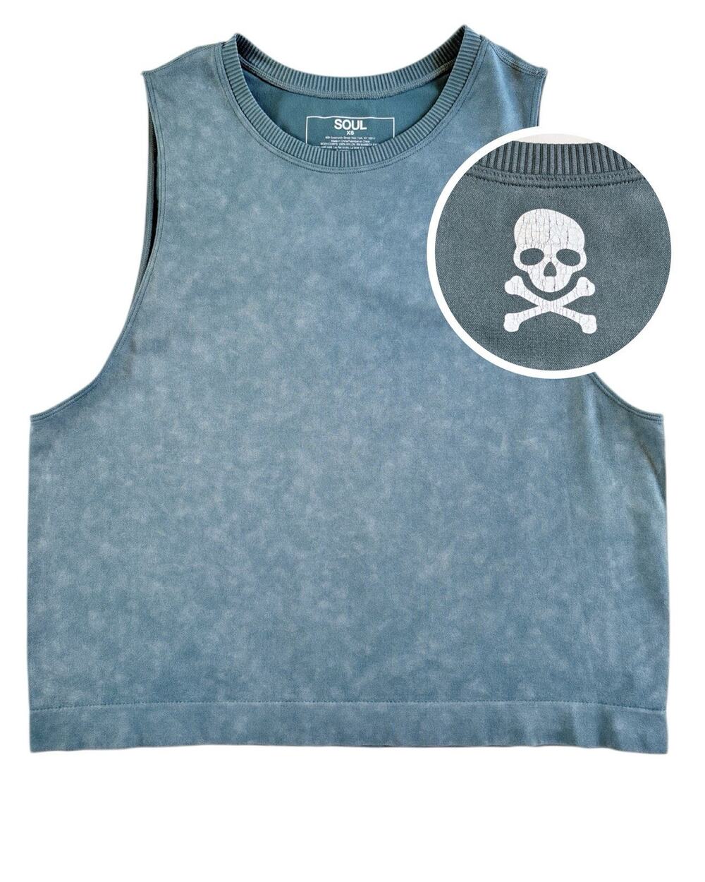 SOUL SoulCycle Cropped Muscle Tank Womens XS Boxy Skull Graphic Teal Acid Gym